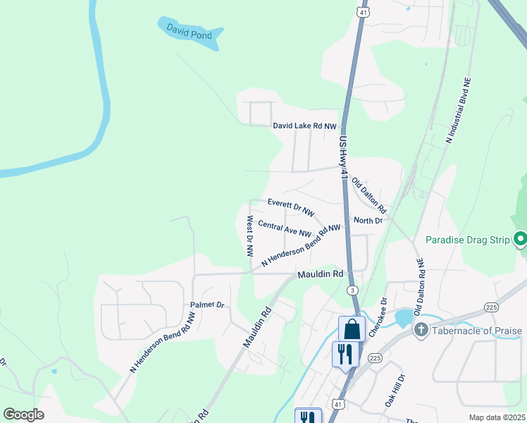 map of restaurants, bars, coffee shops, grocery stores, and more near 201 Everett Drive Northwest in Calhoun