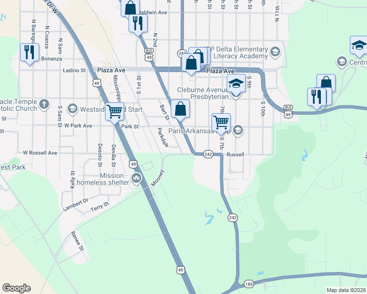 map of restaurants, bars, coffee shops, grocery stores, and more near 9 Parkdale in Helena-West Helena