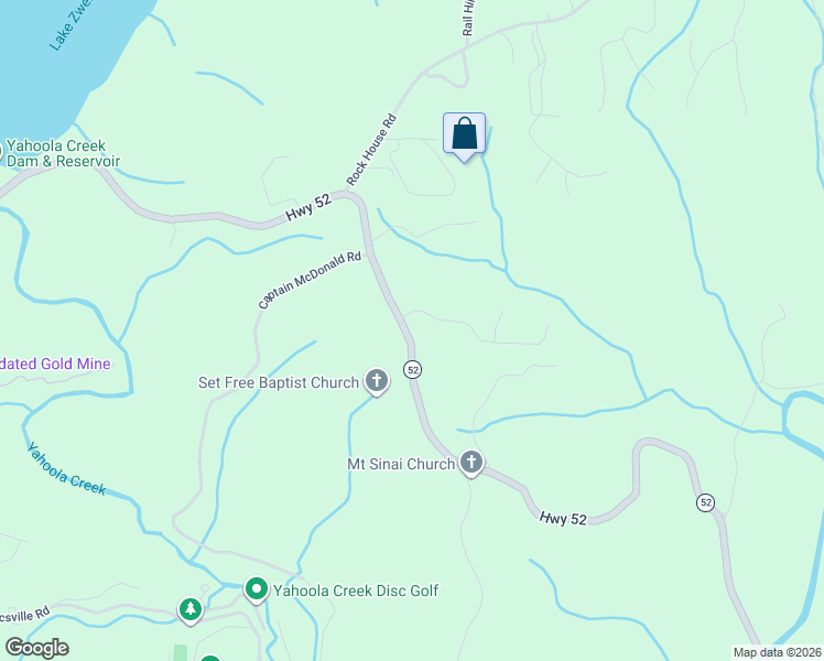 map of restaurants, bars, coffee shops, grocery stores, and more near 12 Mountain View Trail East in Dahlonega