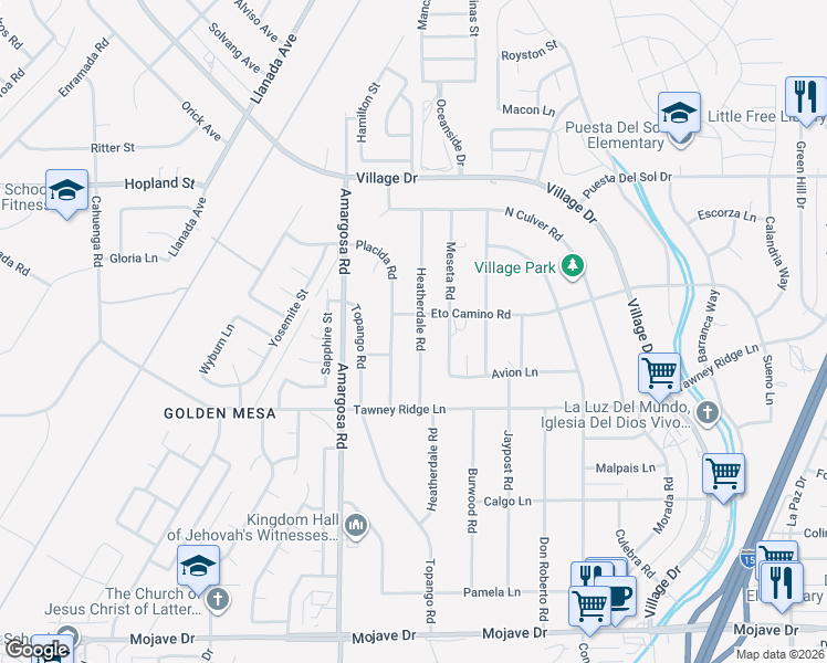 map of restaurants, bars, coffee shops, grocery stores, and more near 15808 Heatherdale Road in Victorville