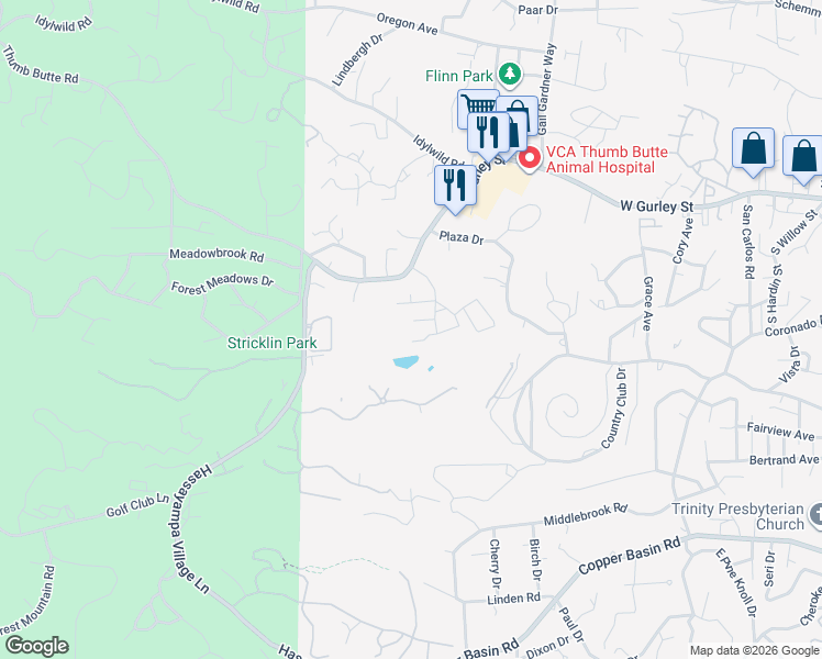 map of restaurants, bars, coffee shops, grocery stores, and more near 1620 West Lindley Drive in Prescott