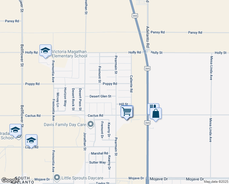 map of restaurants, bars, coffee shops, grocery stores, and more near 11873 Branch Court in Adelanto