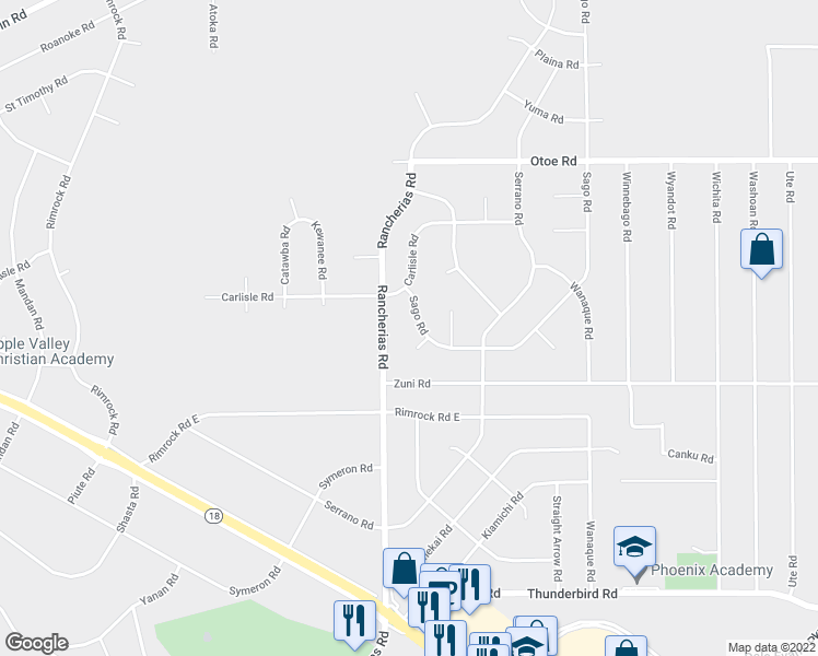 map of restaurants, bars, coffee shops, grocery stores, and more near 15709 Sago Road in Apple Valley
