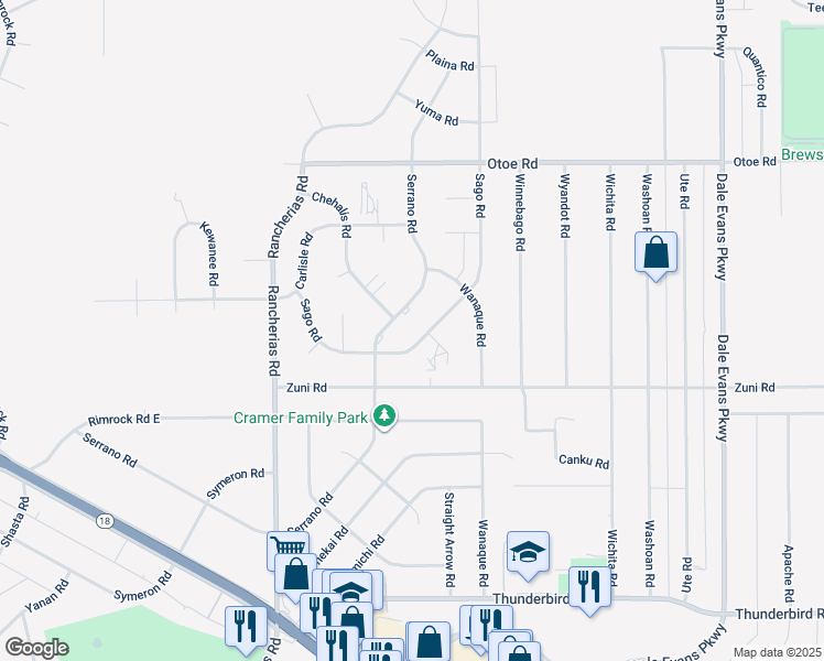 map of restaurants, bars, coffee shops, grocery stores, and more near 15790 Sago Road in Apple Valley