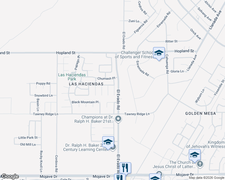 map of restaurants, bars, coffee shops, grocery stores, and more near 15948 Laramie Way in Victorville