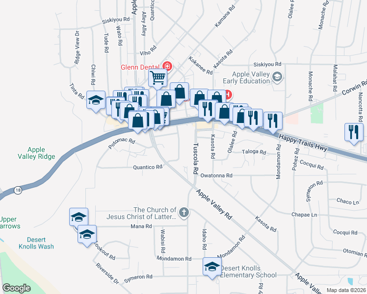 map of restaurants, bars, coffee shops, grocery stores, and more near in Apple Valley