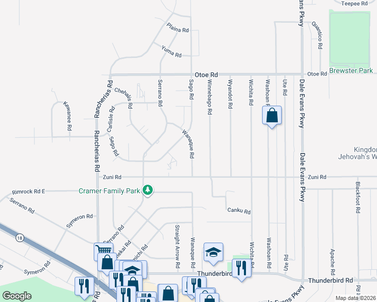 map of restaurants, bars, coffee shops, grocery stores, and more near 15806 Wanaque Road in Apple Valley