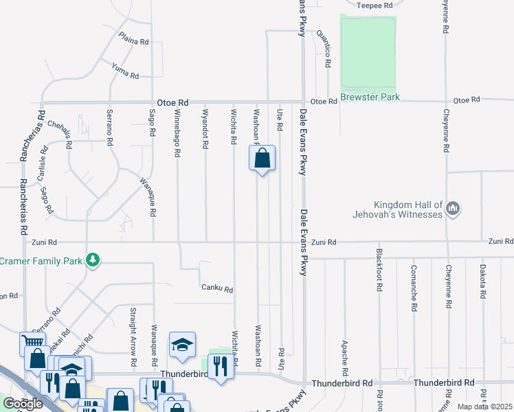 map of restaurants, bars, coffee shops, grocery stores, and more near Washoan Road in Apple Valley
