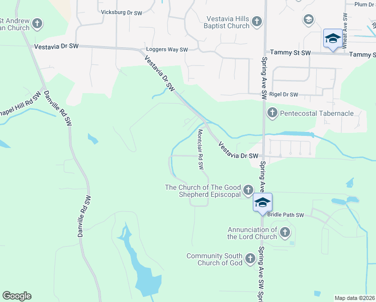 map of restaurants, bars, coffee shops, grocery stores, and more near 3705 Montevallo Road Southwest in Decatur