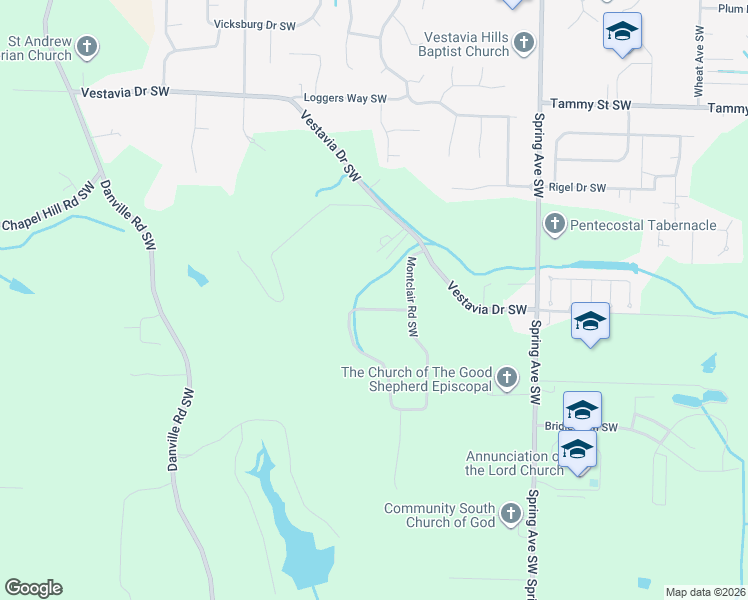 map of restaurants, bars, coffee shops, grocery stores, and more near 3705 Montevallo Road Southwest in Decatur