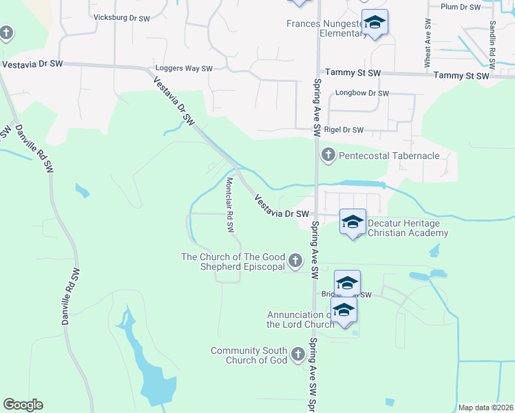 map of restaurants, bars, coffee shops, grocery stores, and more near 1001 Vestavia Drive Southwest in Decatur