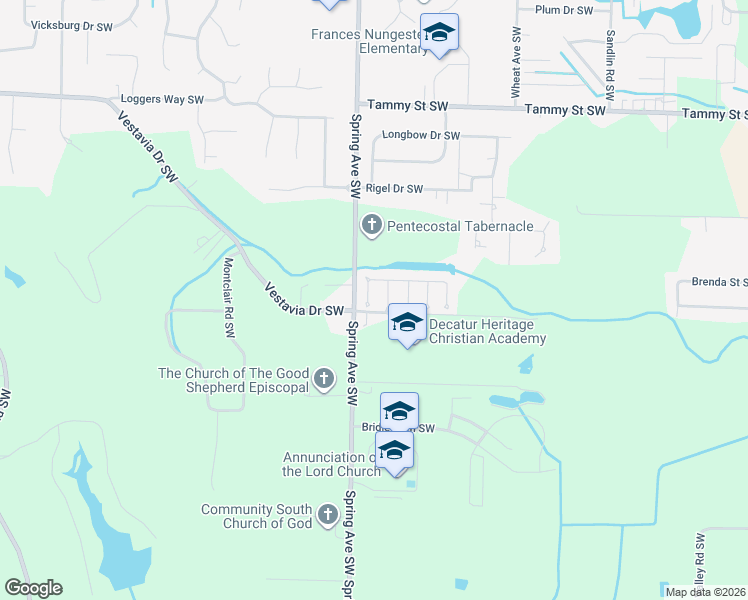 map of restaurants, bars, coffee shops, grocery stores, and more near 3705 Sabine Court Southwest in Decatur