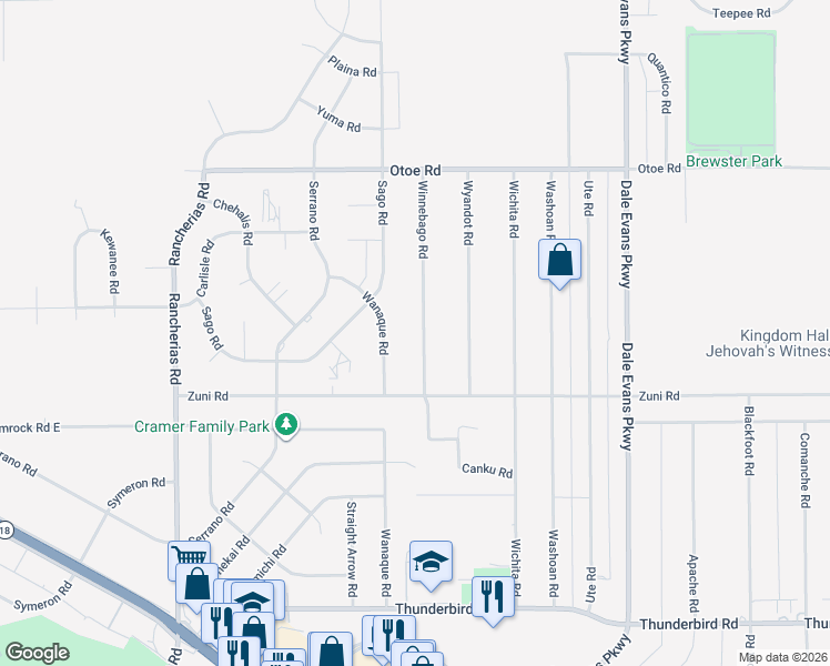 map of restaurants, bars, coffee shops, grocery stores, and more near 15816 Winnebago Road in Apple Valley