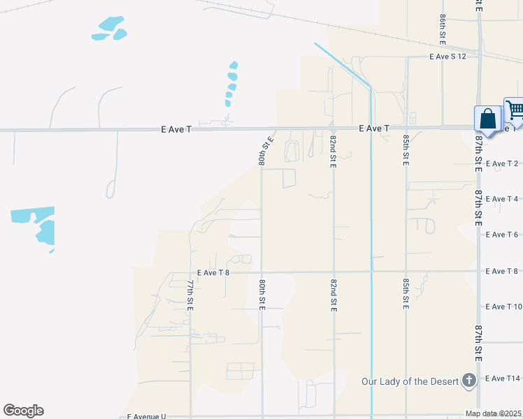 map of restaurants, bars, coffee shops, grocery stores, and more near 80th Street East in Palmdale