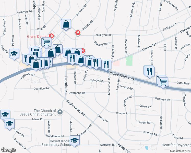 map of restaurants, bars, coffee shops, grocery stores, and more near 18355 California 18 in Apple Valley