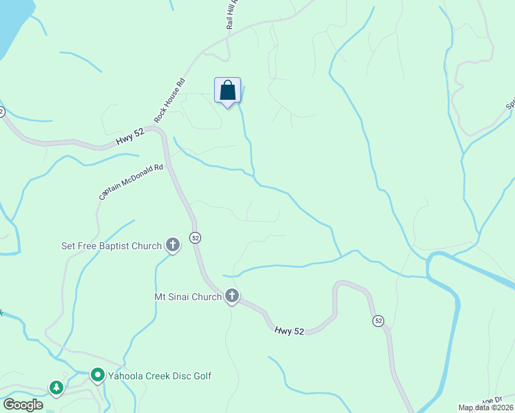 map of restaurants, bars, coffee shops, grocery stores, and more near 66 Vista Court in Dahlonega
