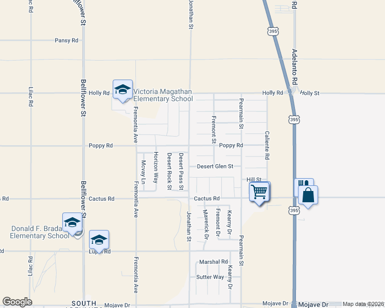 map of restaurants, bars, coffee shops, grocery stores, and more near 11720 Highgrove Court in Adelanto