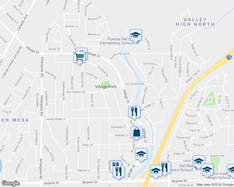 map of restaurants, bars, coffee shops, grocery stores, and more near 15847 North Culver Road in Victorville