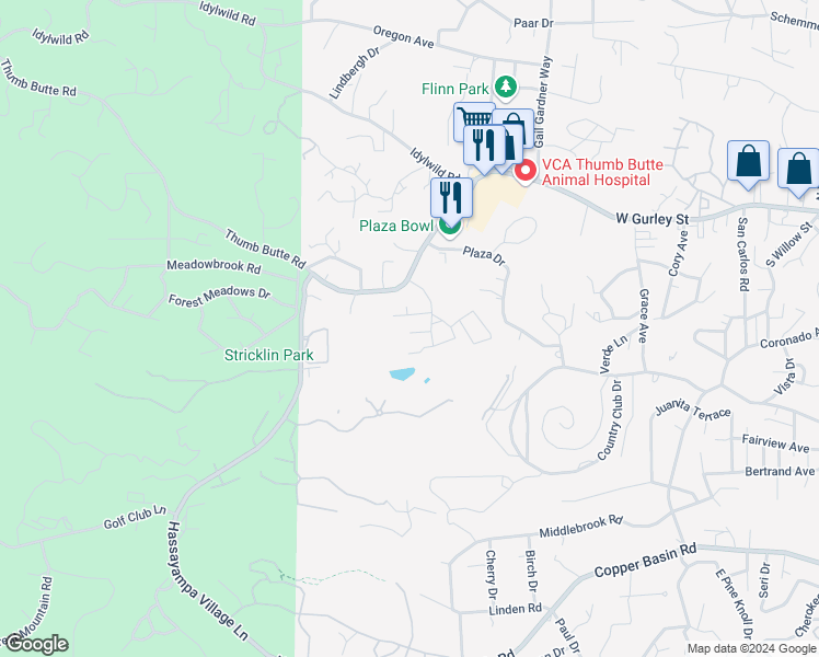map of restaurants, bars, coffee shops, grocery stores, and more near 1620 West Lindley Drive in Prescott