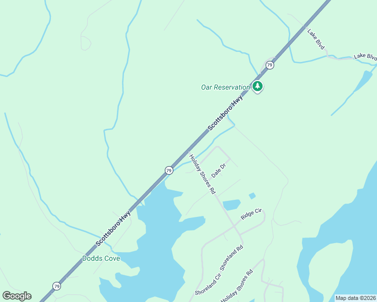 map of restaurants, bars, coffee shops, grocery stores, and more near 1 Holiday Shores Road in Scottsboro