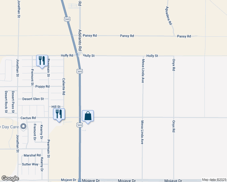map of restaurants, bars, coffee shops, grocery stores, and more near Poppy Road in Adelanto