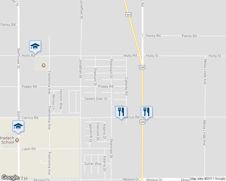map of restaurants, bars, coffee shops, grocery stores, and more near 11906 Spring Hill Court in Adelanto