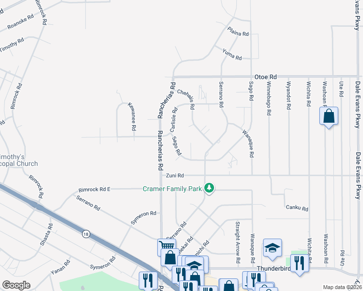 map of restaurants, bars, coffee shops, grocery stores, and more near 15724 Sago Road in Apple Valley