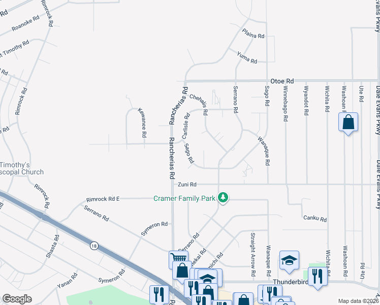 map of restaurants, bars, coffee shops, grocery stores, and more near 15722 Sago Road in Apple Valley