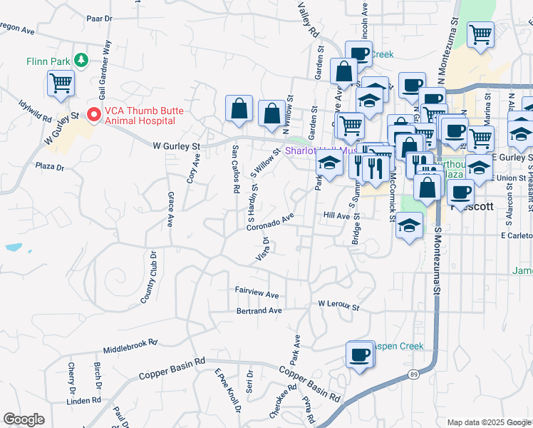 map of restaurants, bars, coffee shops, grocery stores, and more near 238 High Street in Prescott