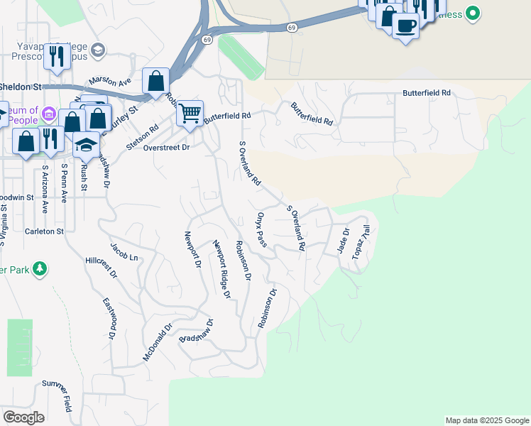 map of restaurants, bars, coffee shops, grocery stores, and more near 535 Onyx Ps in Prescott