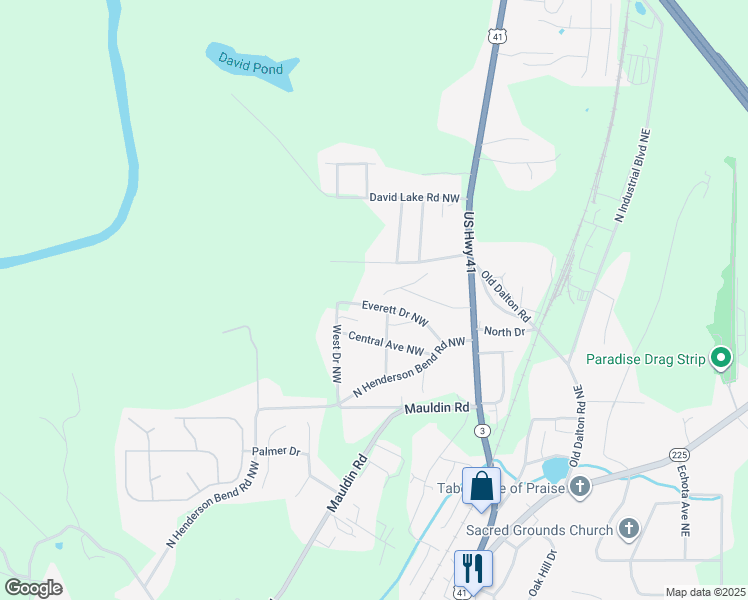 map of restaurants, bars, coffee shops, grocery stores, and more near 201 Everett Drive Northwest in Calhoun