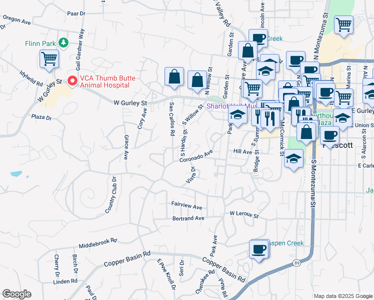 map of restaurants, bars, coffee shops, grocery stores, and more near 238 High Street in Prescott