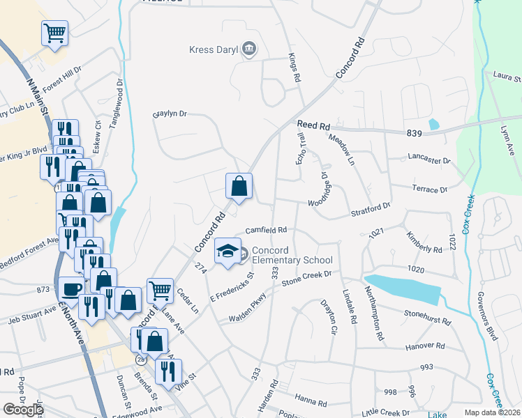 map of restaurants, bars, coffee shops, grocery stores, and more near 608 Sherry Drive in Anderson