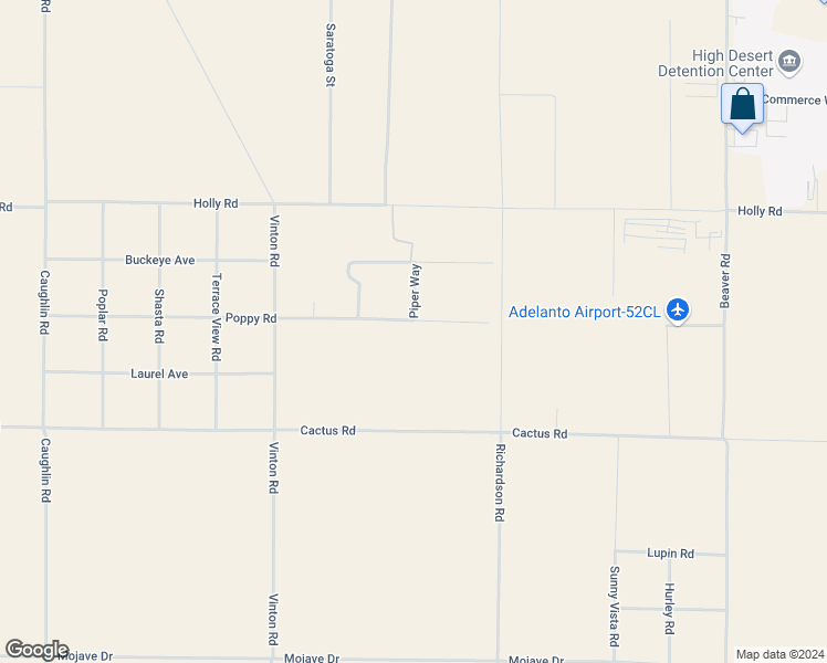 map of restaurants, bars, coffee shops, grocery stores, and more near Poppy Road in Adelanto
