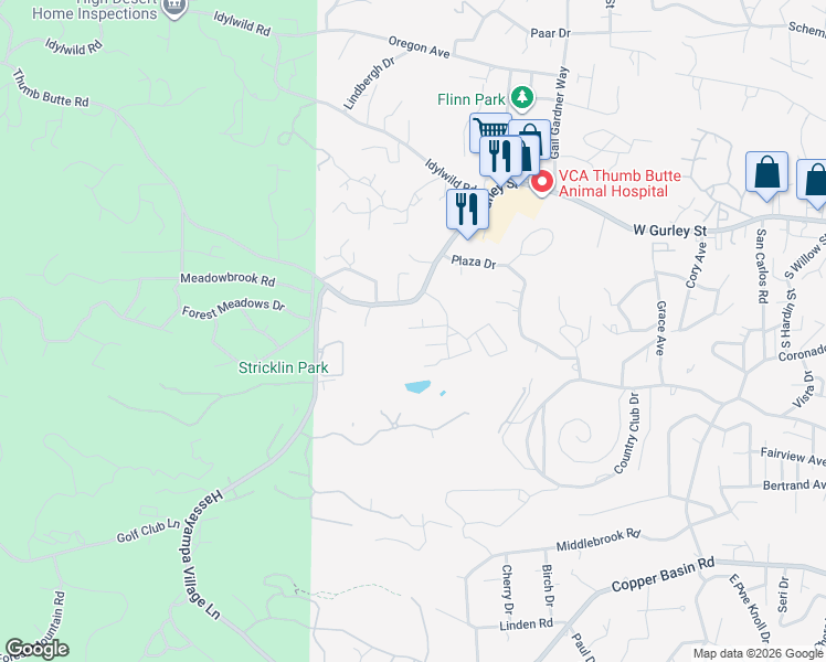 map of restaurants, bars, coffee shops, grocery stores, and more near 1620 West Lindley Drive in Prescott