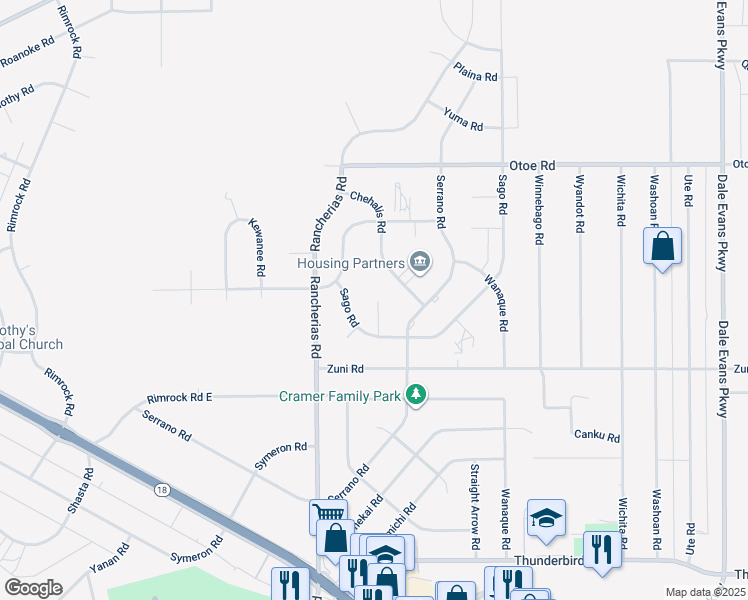 map of restaurants, bars, coffee shops, grocery stores, and more near 15738 Sago Way in Apple Valley