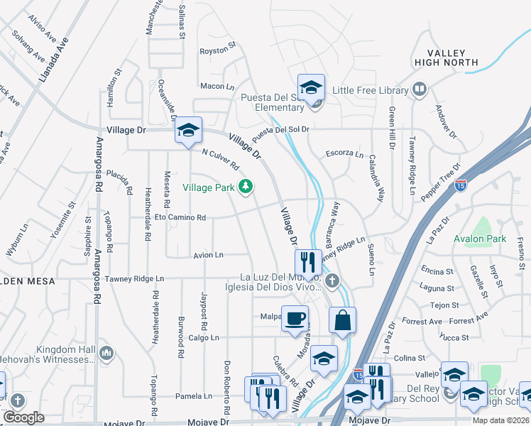 map of restaurants, bars, coffee shops, grocery stores, and more near 15847 North Culver Road in Victorville