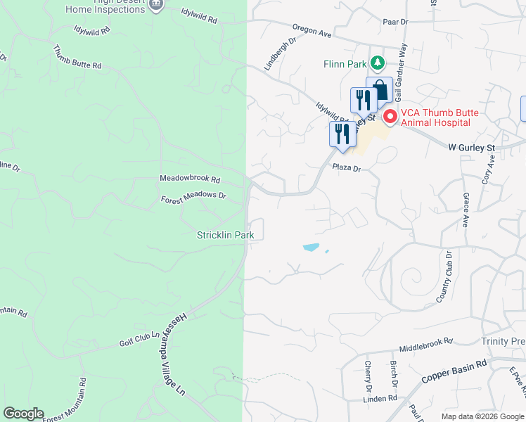 map of restaurants, bars, coffee shops, grocery stores, and more near 1680 Stable Rock Road in Prescott