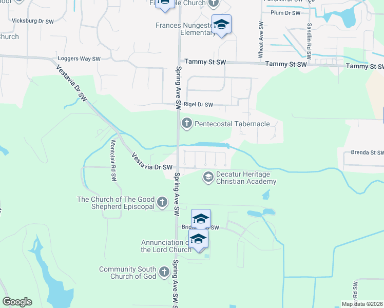 map of restaurants, bars, coffee shops, grocery stores, and more near 3705 Sabine Court Southwest in Decatur