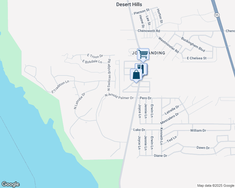 map of restaurants, bars, coffee shops, grocery stores, and more near 3495 North Arnold Palmer Drive in Lake Havasu City