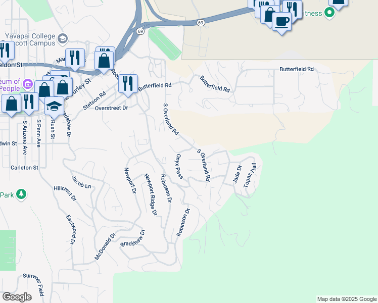 map of restaurants, bars, coffee shops, grocery stores, and more near 535 Onyx Ps in Prescott