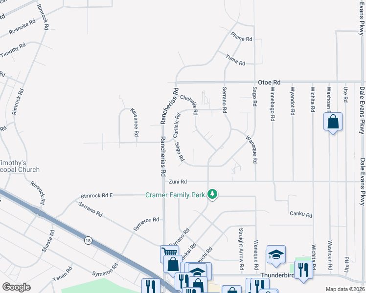 map of restaurants, bars, coffee shops, grocery stores, and more near 15722 Sago Road in Apple Valley