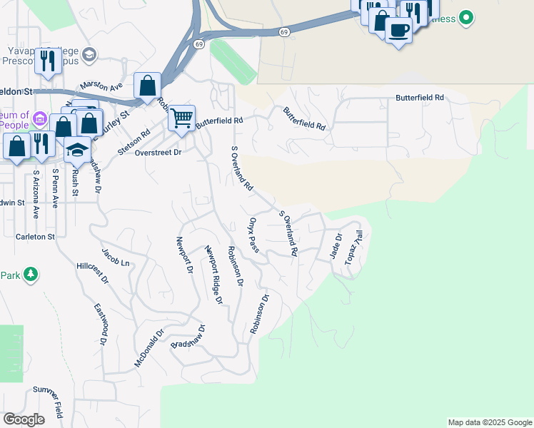 map of restaurants, bars, coffee shops, grocery stores, and more near 535 Onyx Ps in Prescott