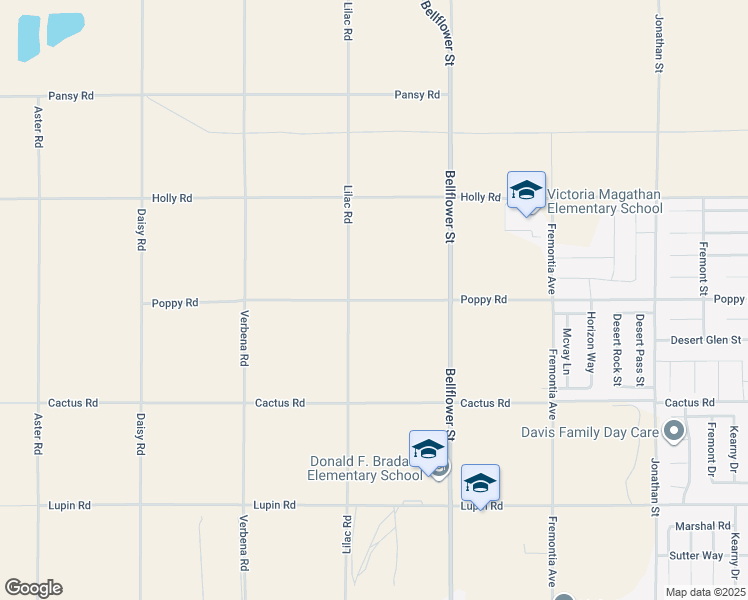 map of restaurants, bars, coffee shops, grocery stores, and more near 11150 Poppy Road in Adelanto