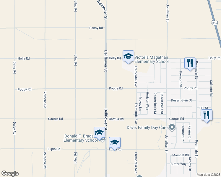 map of restaurants, bars, coffee shops, grocery stores, and more near Poppy Road in Adelanto