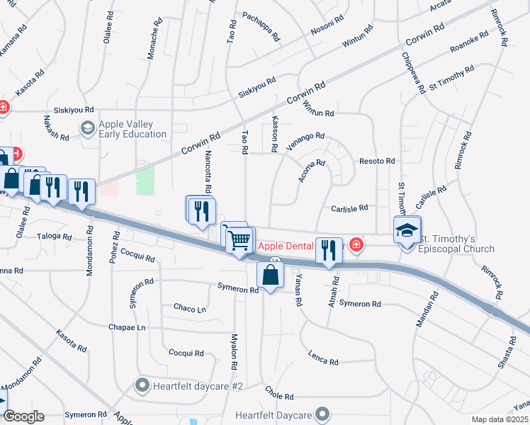 map of restaurants, bars, coffee shops, grocery stores, and more near 15858 Venango Road in Apple Valley