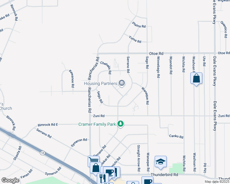 map of restaurants, bars, coffee shops, grocery stores, and more near 15800 Serrano Road in Apple Valley