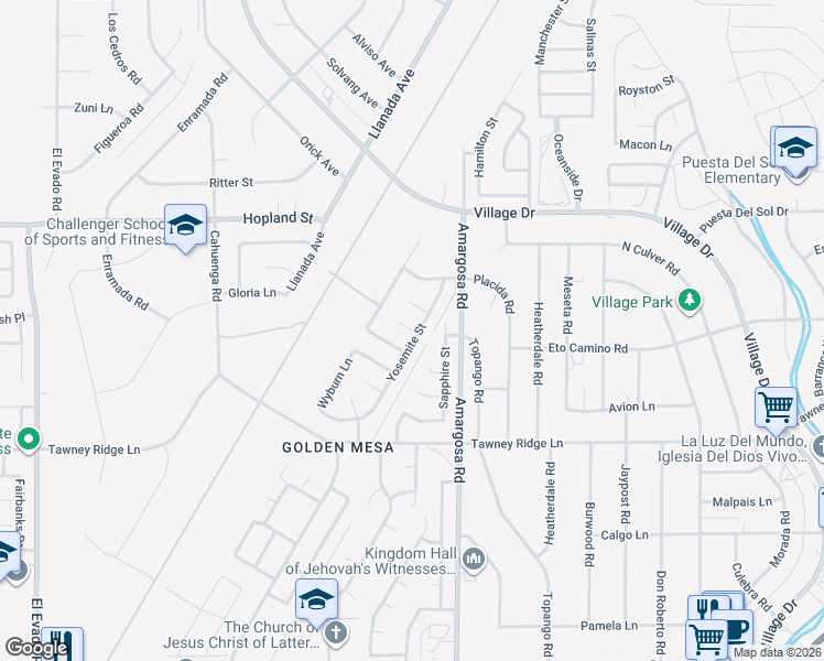 map of restaurants, bars, coffee shops, grocery stores, and more near Goshen Court in Victorville