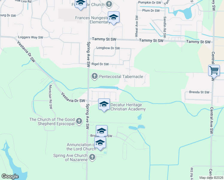 map of restaurants, bars, coffee shops, grocery stores, and more near 3704 Orange Court Southwest in Decatur