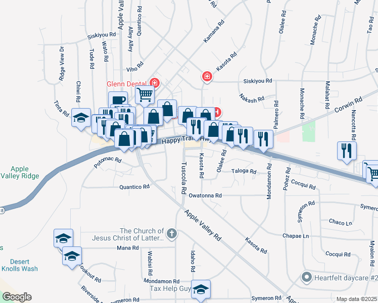 map of restaurants, bars, coffee shops, grocery stores, and more near 15480 Hesperia Road in Victorville